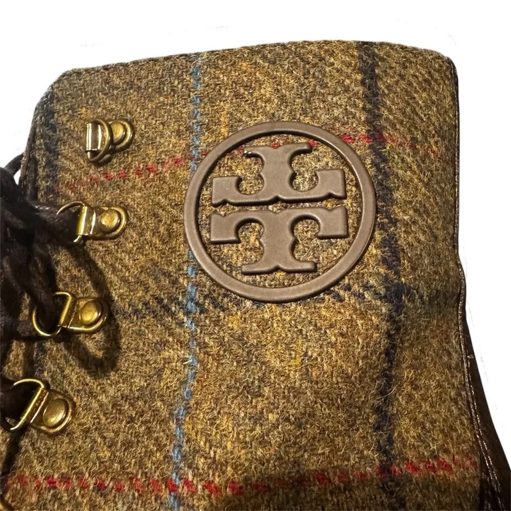 Tory Burch Miller Wool Lug Sole Hiker Booties Brown Ankle Boots Size 10